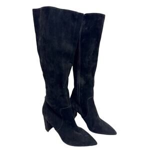 Nine West Tall Boots Size 6.5 Womens Black Leather Upper Side Zip Block Heel